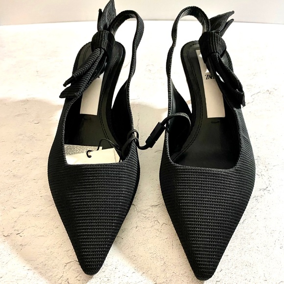 Zara Sling Back Kitten Heel With Bow Size 6.5